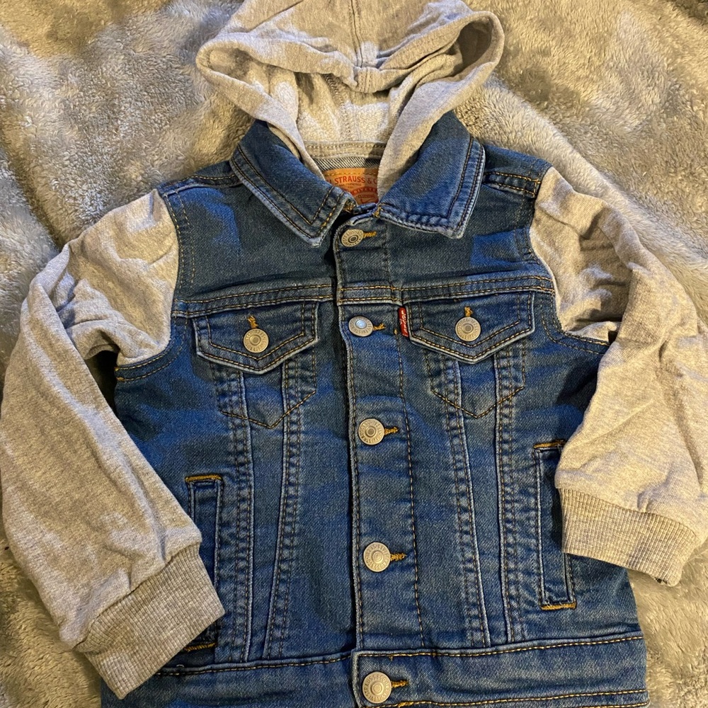 Levi Kids Denim and Gray Hooded Jacket